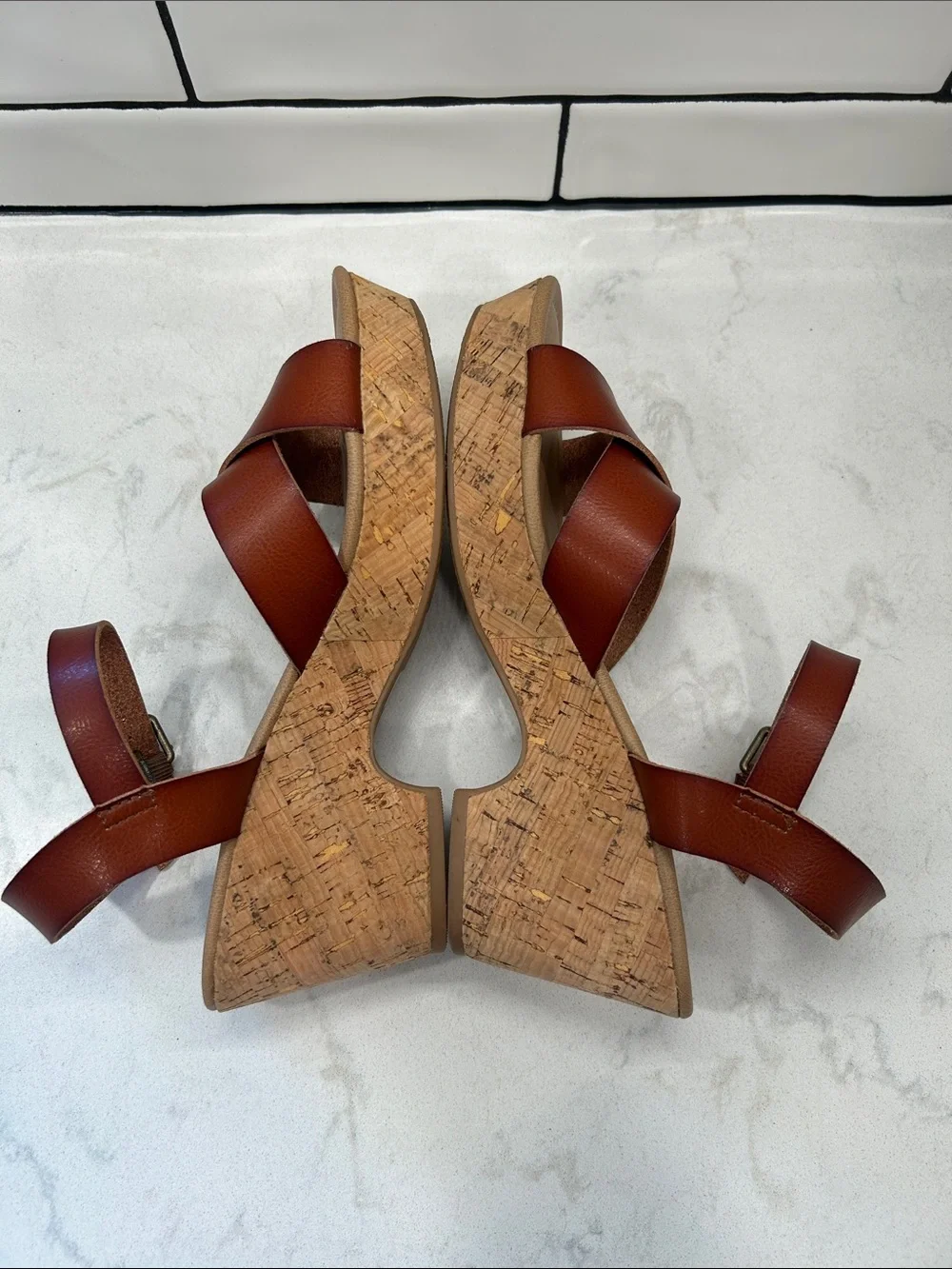 CUSHIONAIRE Women's Rosie Cork Wedge Sandal +Memory‎ Foam 9.5 Cognac Boho
